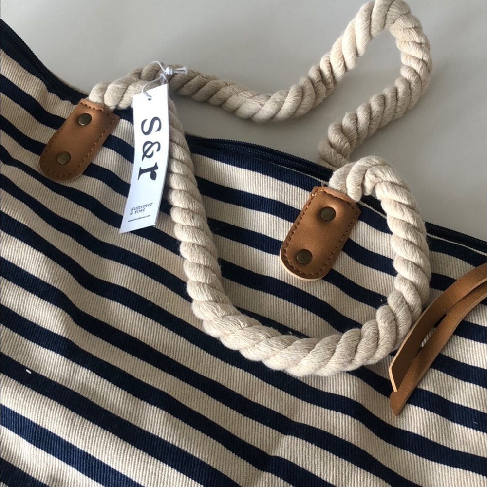 Summer and Rose Navy khaki beach tote bag - Picture 4 of 15